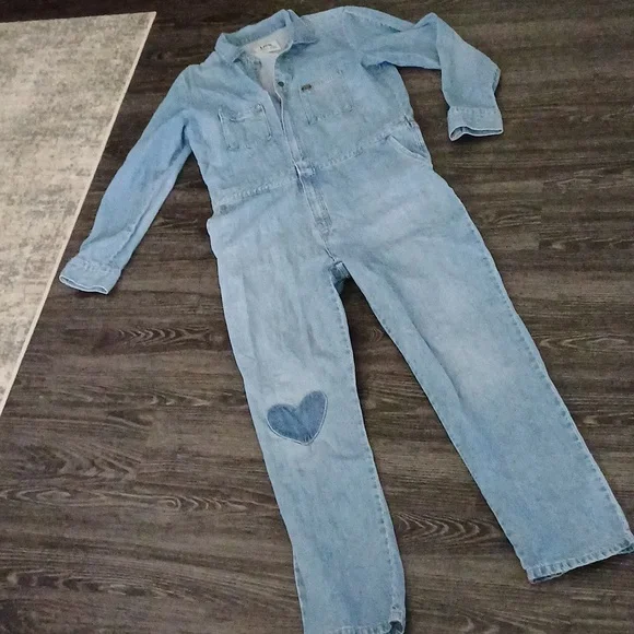 Lee Union- all coverall overall denim with heart patch S - Picture 2 of 16
